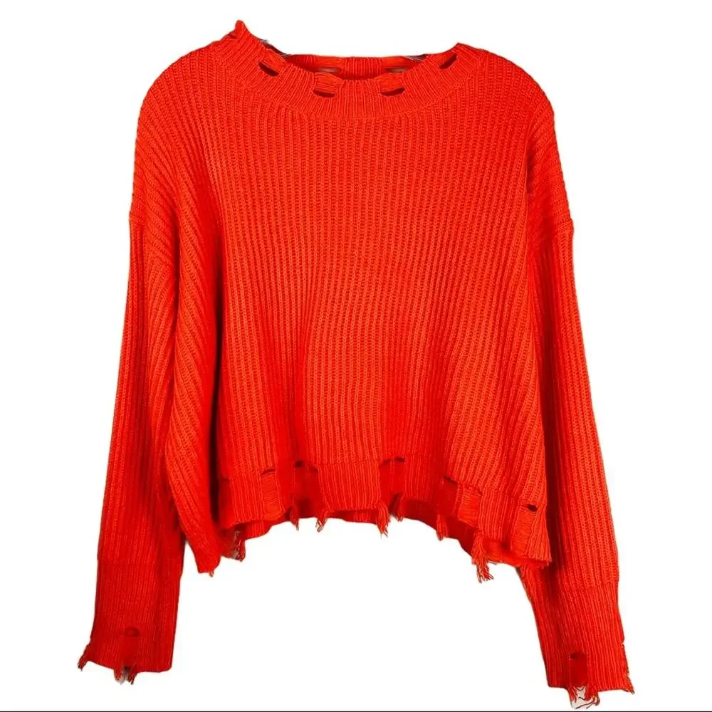 Fashion Nova orange cropped distressed sweater medium